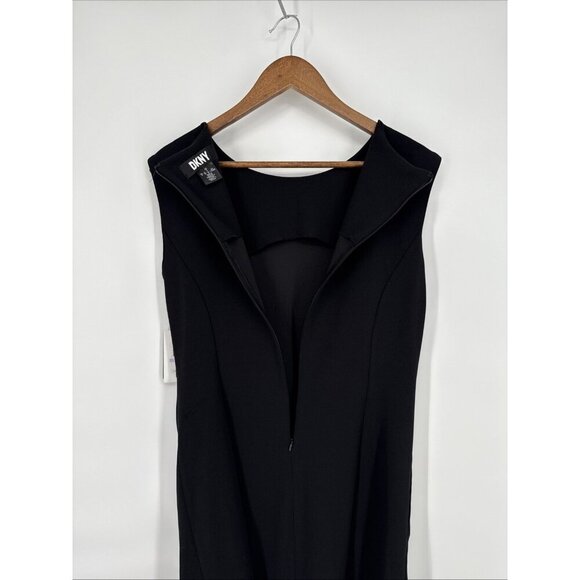 New DKNY Women's Size 6 Black Scuba Crepe Contrast Round Neck Sleeveless Dress - Picture 8 of 11